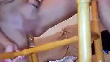 Crazy girl uses chair leg as a sex toy to fuck her pussy