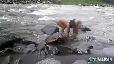 voyeur sex clip two sexy desi aunty taking a bath outdoor by the river