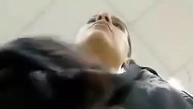 Girl knows about porn perv under the table so she shows Desi boobs